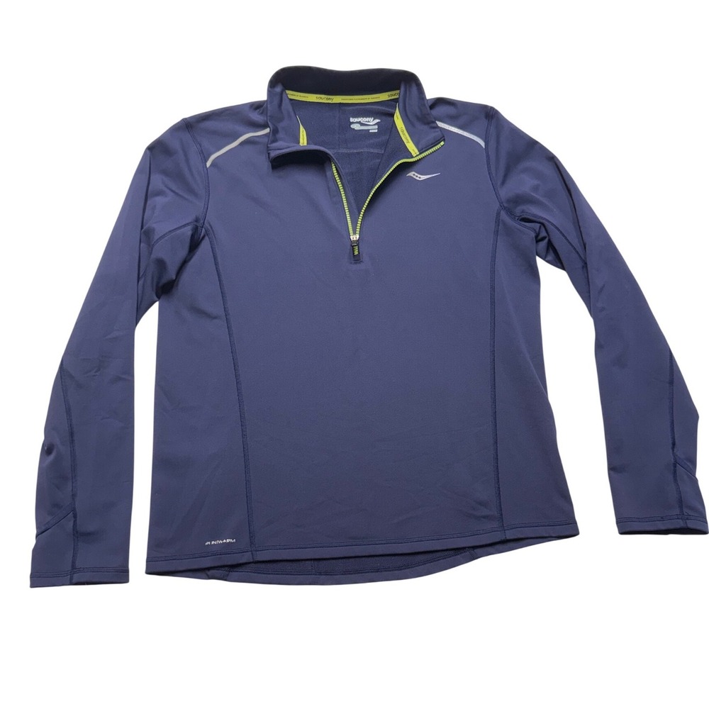 Saucony Runwarm Mens Medium Navy Blue 1/4 Zip Running Pullover Gorpcore